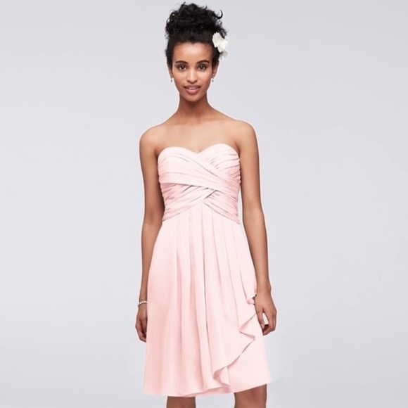 David’s Bridal Pink Strapless Short Chiffon Formal Bridesmaids Dress 12 - Picture 1 of 10